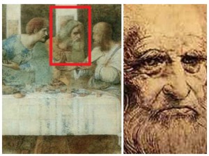 Leonardo en el Cenacolo y autoretrato de Leonardo